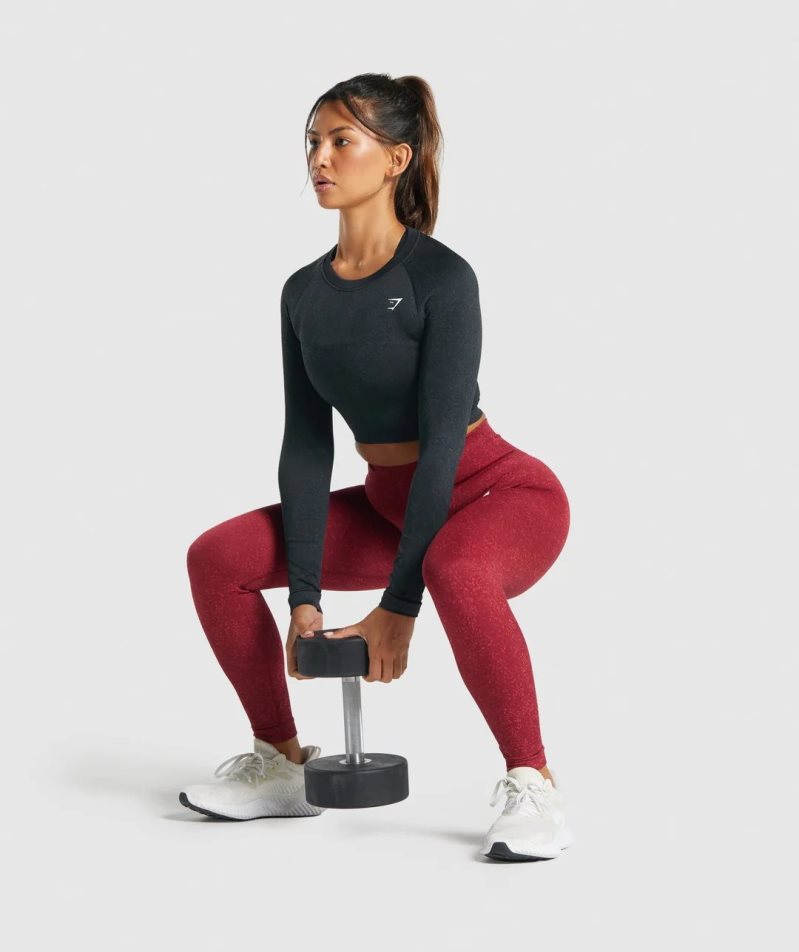 Women's Gymshark Adapt Fleck Seamless Long Sleeve Cropped Tops Black | NZ 6BWJSC